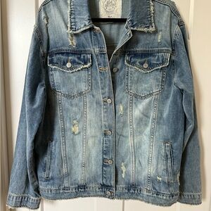 Custom made Distressed Denim Jacket with sequined and fabric Dolly